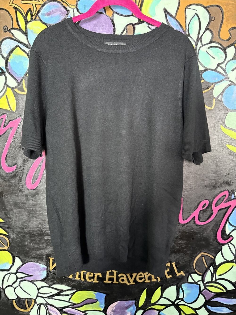 Staccato Miel Short Sleeve Sweater, Black, XL